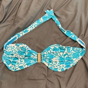 Xhilaration Blue and Cream Bikini Top